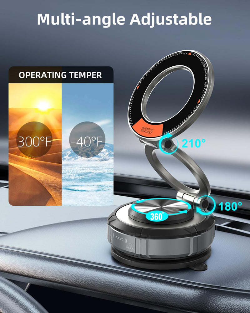 360° Adjustable Vacuum Suction Bracket For MagSafe Car Mount,Zinc Alloy Vacuum Magnetic Phone Holder,Cell Phone Holders For Car/Home/Travel,Suction Car Mount For iPhone 17/16/15/14/13/Android