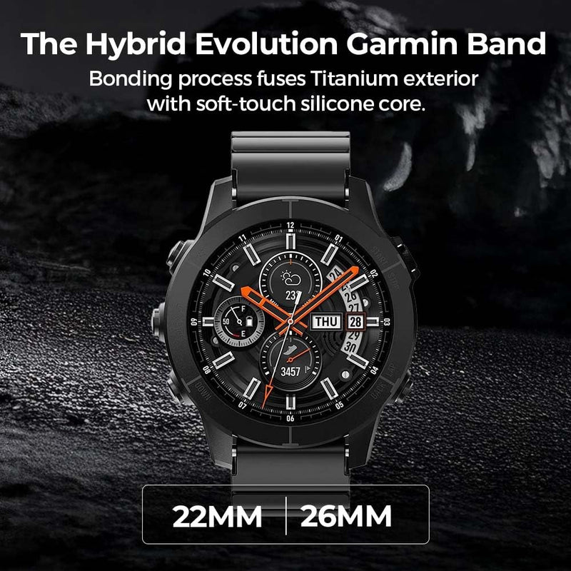 26mm 22mm Grade 2 Titanium Silicone Band for Tactix 8 51mm/Enduro 3 51 mm/Fenix 8/7/7X/6X, QuickFit Metal Strap for Venu 4 45mm/Fenix 8 47mm,Lightweight,Skin-Friendly Anti-Slip, No Hair Pulll black red 26mm
