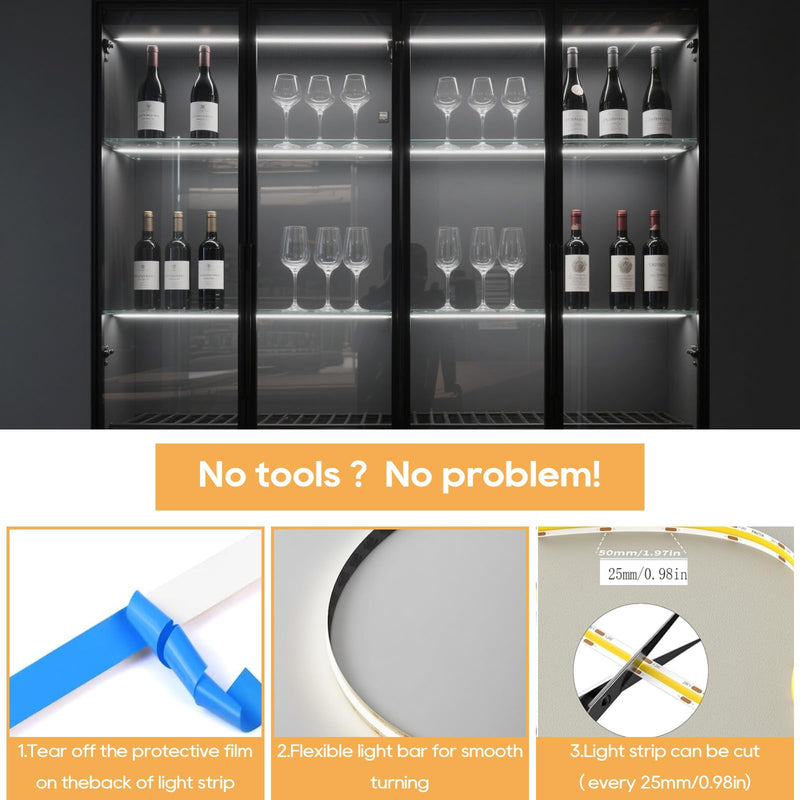 [AUSTRALIA] - 12V White COB LED Strip Light Kit-6pcs 3.3FT Self-Adhesive LED Strip Parallel with Dimmable Touch Sensor Switch, Led Light Strip for Wood Slat Wall Panels, Home decor, Under Cabinet Strip Light 6pcs 3.3FT 