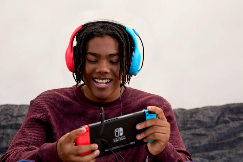 [AUSTRALIA] - Turtle Beach Airlite Fit Wired Gaming Headset: Officially Licensed for Nintendo Switch, Nintendo Switch 2/Lite/OLED Model - Flip-to-Mute Mic, Over-Ear Comfort Cushions, 40mm Speakers - Neon Blue & Red 