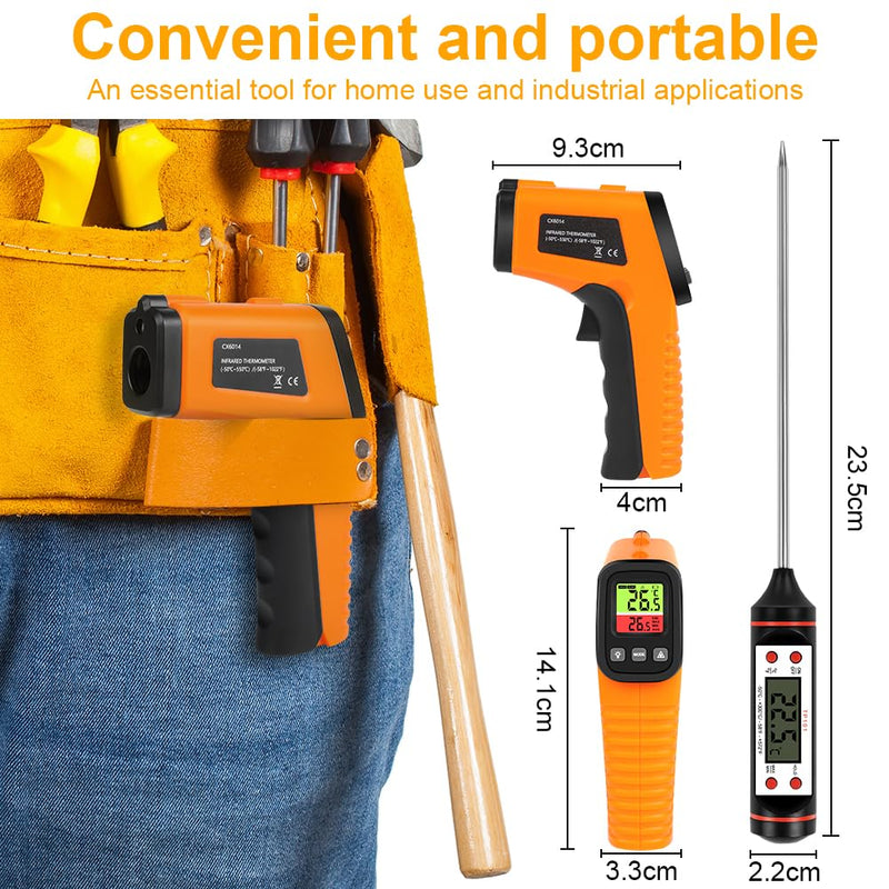 HOTUT Infrared Thermometer, Digital Laser Temperature Gun -58°F~1022°F (-50°C ~ 550°C), Non-Contact Laser Temperature Meter with Meat Thermometer, for Cooking/Barbecue/Industry, Not for Humans infrared thermometer + meat thermometer