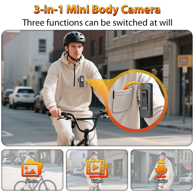 [AUSTRALIA] - 64GB Mini Body Cam,1080P Video Camera with 180° Rotating Lens,120° Wide Angle,Audio and Video Recording, Portable Compact Personal Camera Personal Civilians, Police Law Enforcement 