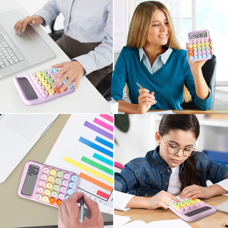 [AUSTRALIA] - Mechanical Calculator,Pink Calculator Cute 12 Digit Large LCD Display Big Round Button Calculator Use as Office Calculators Desktop 15°Tilt Screen for Kids Calculator(Pink Purple) Pink Purple 