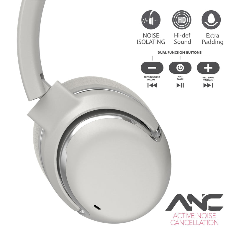 TOPTECH RCA WAVE-76 Noise Cancelling Headphones, Wireless Bluetooth 5.4 Over Ear Headphones with 40mm Drivers, 25-Hour Playtime, USB-C Charging, Adjustable Headband SILVER