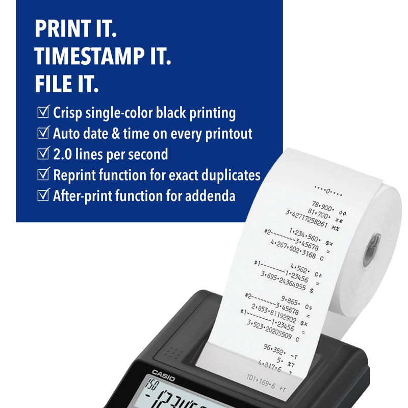 Casio HR-10RC Mini Desktop Printing Calculator, Black | Portable, 12-digit display, one-color printer, tax & currency; ideal for bookkeeping
