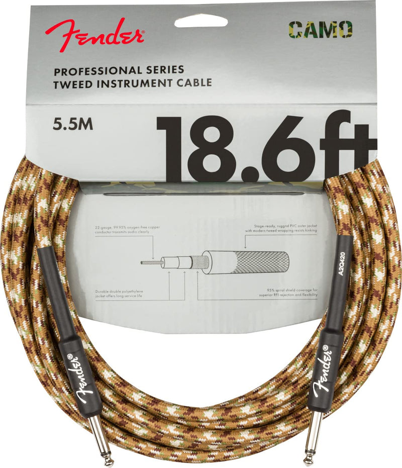 Fender 18.6-Foot Professional Tweed Instrument Cable, Straight-Straight, Desert Camo - 1 Pack 18.6ft