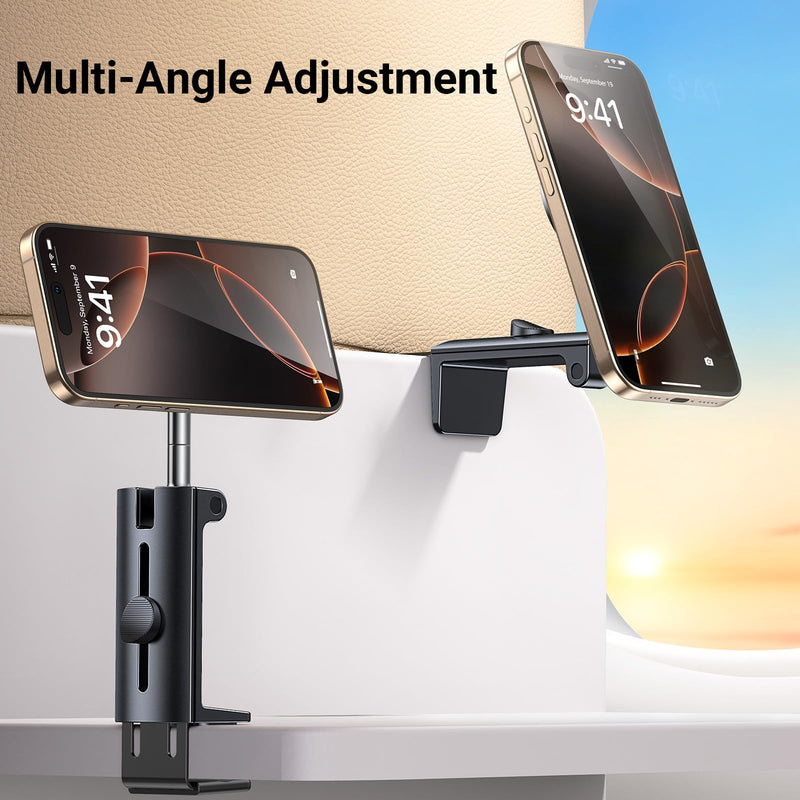 Airplane Phone Holder Mount【Foldable ＆ Rotation】Magnetic Phone Holder Cruise Must Haves,Portable Foldable Travel Essentials Stands Long Flight for MagSafe Accessories and iPhone 17 Air 16 15 14 13 12 Suction cup [Black]