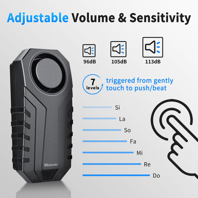 WSDCAM Bike Alarm with Remote 2 Pack, 113dB Wireless Anti-Theft Vibration Alarm Door Alarm Motorcycle Bicycle Vehicle Security Alarm System