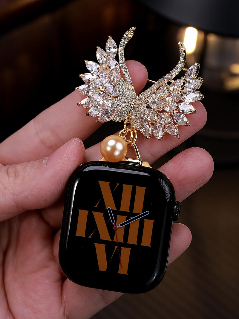 Exquisite Pin-On Brooch Clip Bag Charm Watch Bands Strap for Apple Watch123456789se10s11 Ultra 49mm Fob Clip 46/45/44/42/41/40/38Chain Nurse Metal Alloy Butterfly(Goldr) 41/40/38/42mm(series10)