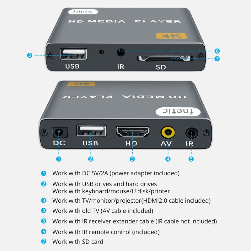 [AUSTRALIA] - 4K Ultra HD Digital Media Player, TV MP4 Video Player, Mini Digital Signage HDMI Media Players for USB Drive/SD Card, H.265/HEVC, Looping Auto Play, with AV Output (Grey) 