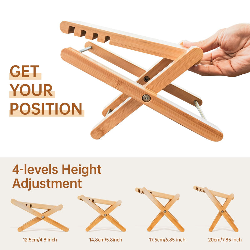 Bamboo Guitar Foot Stool - Wooden Guitar Foot Rest Support with 4 Gears Adjustable, Foldable Footstool Footrest from 4.5" to 8" for Classical Acoustic Electric Accessory