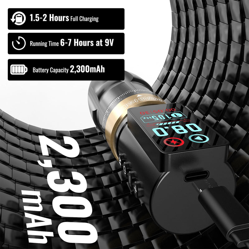 Wormhole Tattoo Gun Wireless Tattoo Machine with 2300mAh Battery, Multi-function Smart Tattoo Pen with 7 Adjustable Strokes Jump-start/Dot Work Mode Tattoo Supplies for Professional Tattooist HP99-A
