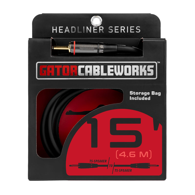 By Gator Cases Headliner Series Premium 15 Foot TS Speaker Cable, (GCWH-SPK-15) 15 Feet 1/4" TS