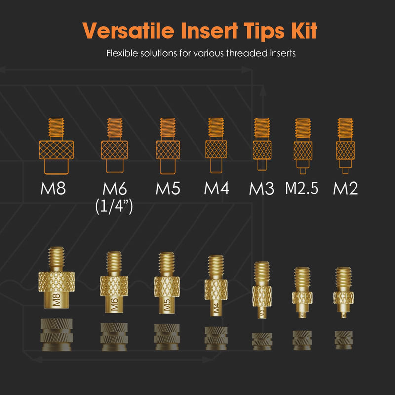 Heat-Set Insert Tips for Threaded Inserts M2 M2.5 M3 M4 M5 M6 M8, Soldering Iron Tips Compatible with Weller SP40NUS/Hakko FX-888D/900M/T18 Irons- Press Tool for Plastic 3D Printer Components Tip Change - 7 Sizes