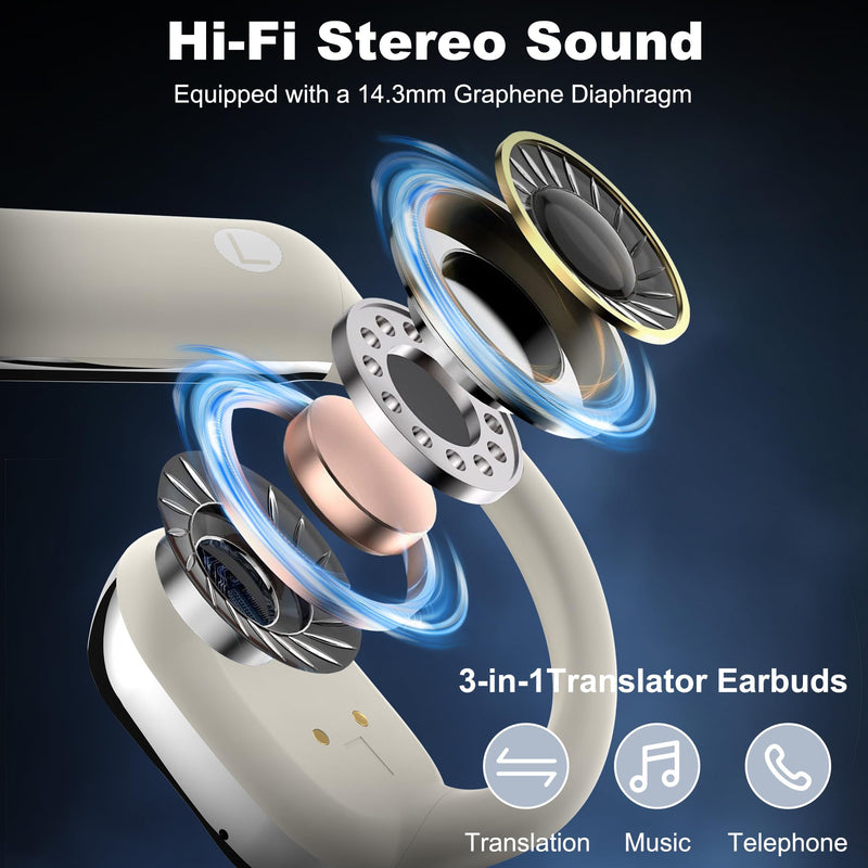 Wireless Earbuds, Language Translation Earbuds, 3-in-1 AI Real Time Translator Earbuds,Compatible with iOS & Android, Ideal for Travel, Work & Study-Silver