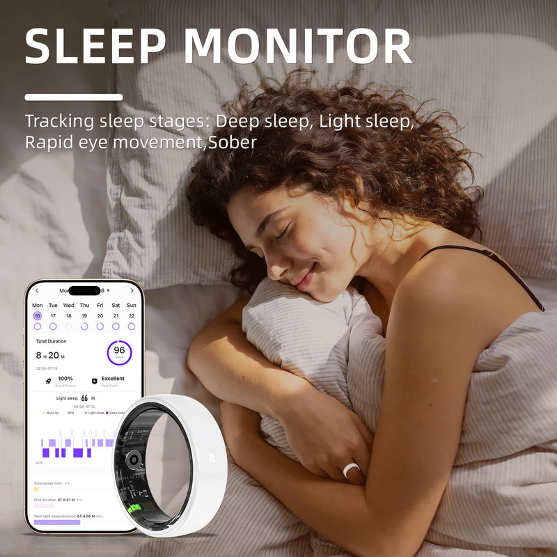 Smart Ring, Ceramics Fitness Tracker & Health Monitoring Ring with Heart Rate Sleep Tracking, Multi-Sport Activity Tracker, 5ATM Waterproof, iOS Android Compatible(White, 9) White