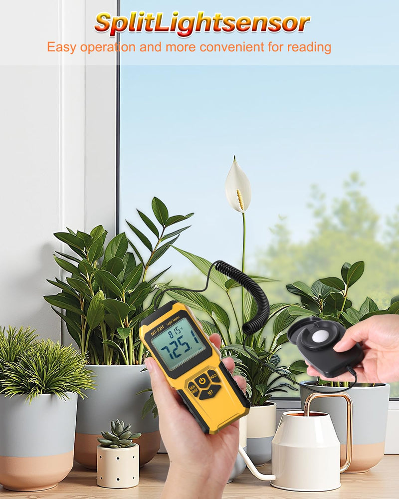 [AUSTRALIA] - MT-92H Light Meter with Split Sensor Lux/Foot Candles Meter 500ms Refresh Rates Range up to 200,000 Lux Switchable Backlight Temperature Measurer 14℉-140℉ 