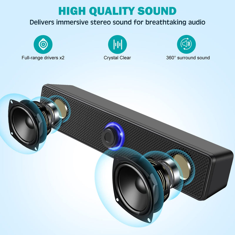 Computer Speakers, USB Powered PC Speakers Wired Stereo Desktop Speakers for Computer, Desktop, Laptop, PC, Pad, Cellphone [2023 Version]