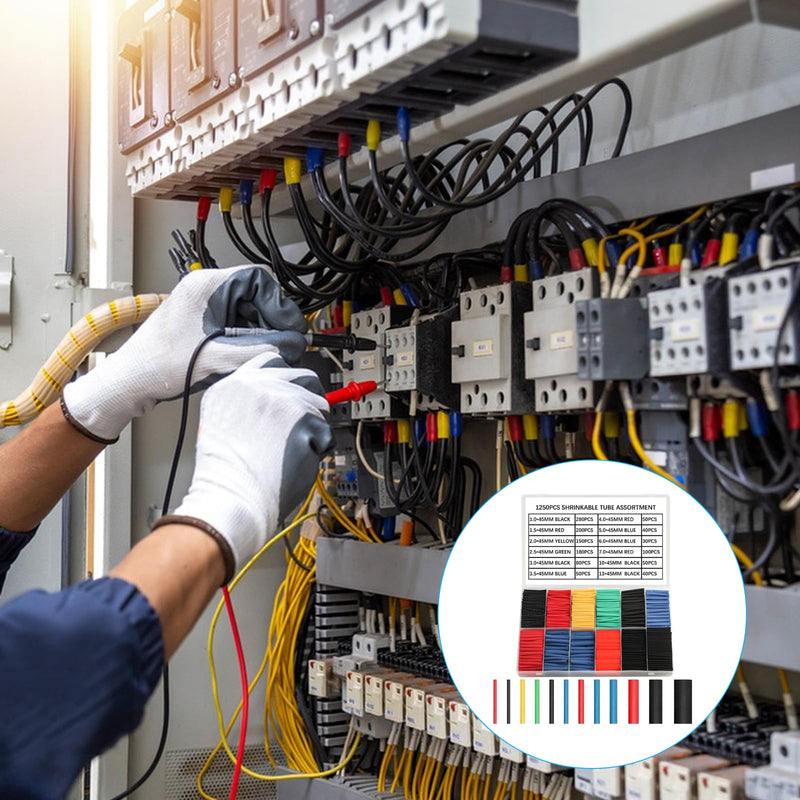 1250 Piece Heat Shrink Tube Set, Heat Shrink Tubing, 2:1 Ratio Insulation Hose, Heat Shrink Tube Assortment, Electrical Wire Cable, Heat Shrink Tube Kit, for Insulating & Repairing Cables