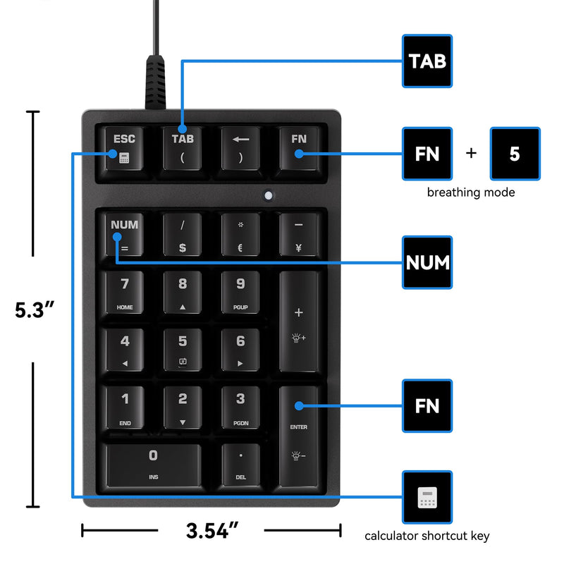 [AUSTRALIA] - Number Pad, Mechanical USB Wired Numeric Keypad with Blue LED Backlit 21 Key Mini Numpad for Laptop Desktop Computer PC Black (Blue switches) Black - Mechanical Keypad 