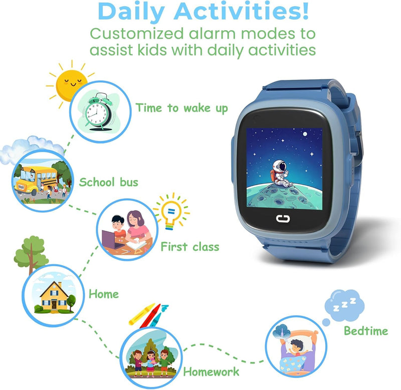 Smart Watch for Kids with GPS Tracker, Audio & Video Calling, SOS Alerts, HD Camera, Fitness Tracker, Parental Controls, Kids Smart Watch for Boys & Girls, Subscription Required (Blue)
