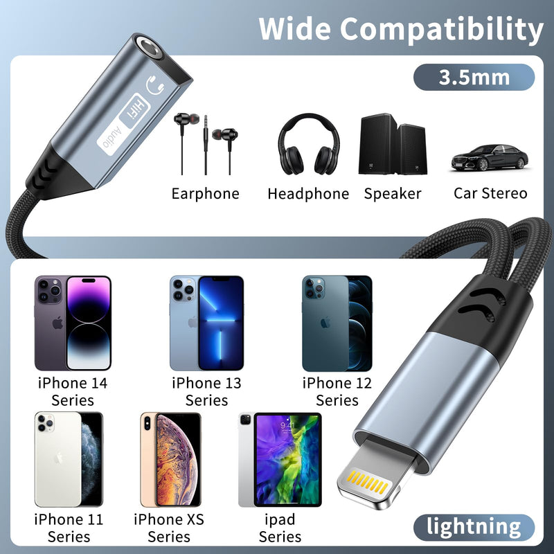 Magnetic Lightning to 3.5mm Headphone Jack Adapter,[Apple MFi Certified] 2 in 1 iPhone Headphone Adapter Aux Audio and Charger Adapter,iPad Headphone Adapter Charging Cable Splitter for iPhone 14 13 Blue