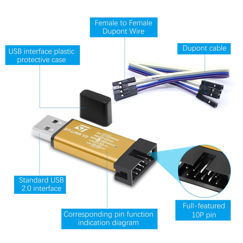 ST-Link V2 Programming Binghe ST Link V2 Emulator ST-Link Downloader Mini Debugger Programming with Dupont Wires ST-Link Emulator Downloader for 8/32 Bit Microcontroller