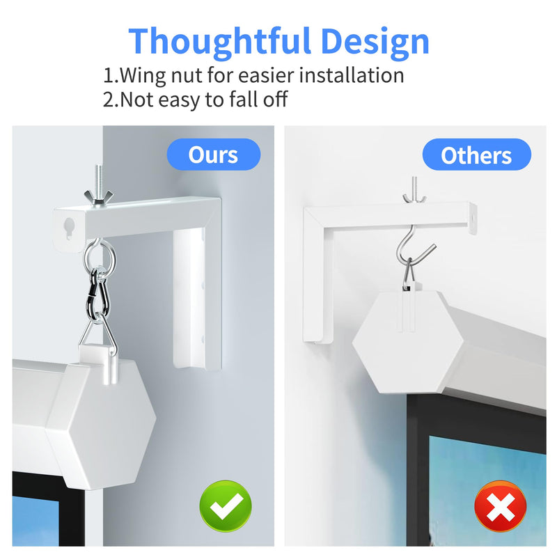 Universal Projector Screen Wall Mount L-Brackets Hanging Ceiling Mount, 6 inch Adjustable Extension with Hook for Home Projector and Movie Screens, Hold up to 66 lbs, White PRL003W