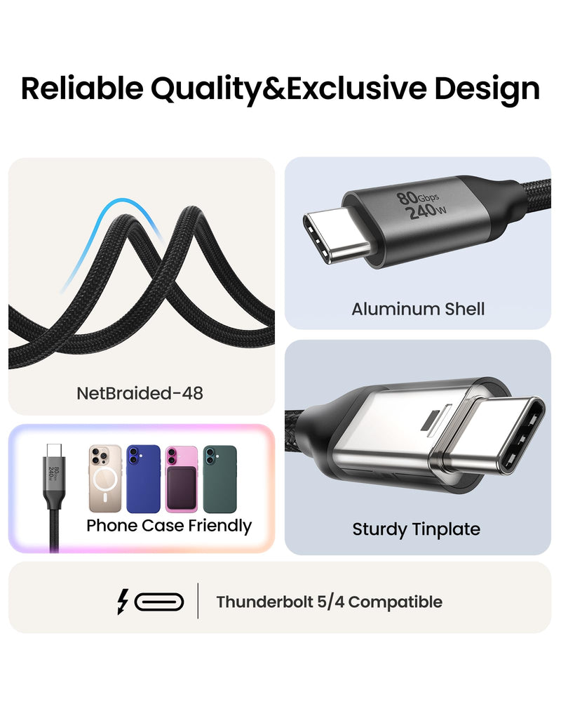 Silkland USB 4 for Thunderbolt 5 Cable 10FT/3M, 80Gbps Data Transfer, 240W | with 120Gbps Bandwidth for 4K@540Hz/Dual 8K, Long USB C Video Cable Compatible for Thunderbolt 4, SSD, MacBook, iPhone 17/16 10 Feet