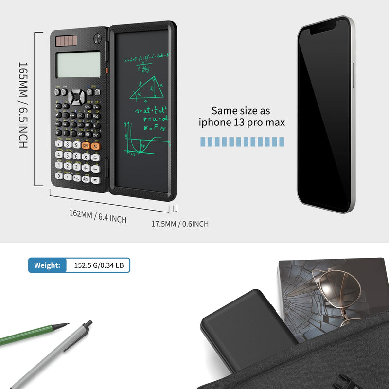 ROATEE Scientific Calculator for Student 991ES with Notepad School Supplies | 4-Line Display Calculator with LCD Writing Tablet, Battery Rechargeable Power Calculator Back to High College School Supplies Black