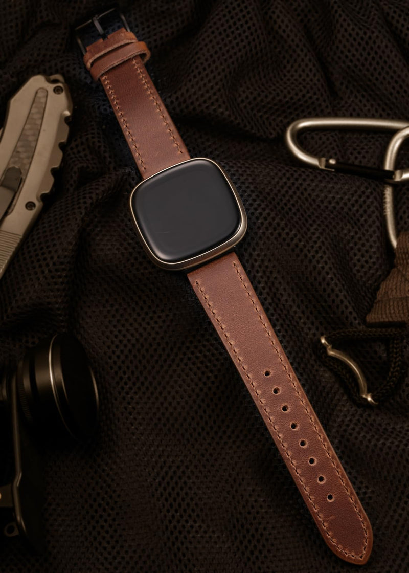 Genuine Horween Leather Watch Band Compatible with Fitbit Versa 3 / Versa 4 / Fitbit Sense 1 / Sense 2 for Men And Woman. Natural-4/Black Buckle