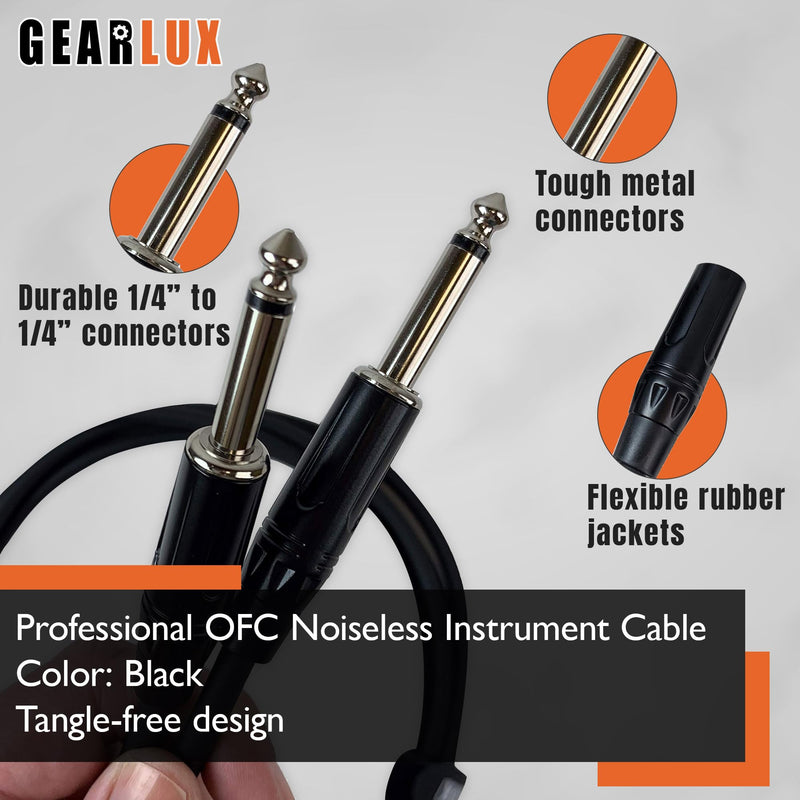 Gearlux Instrument Cable/Guitar Cable, 1/4 Inch, Straight to Straight, Black, 10 Feet - 3 Pack 10 Ft Straight-Straight