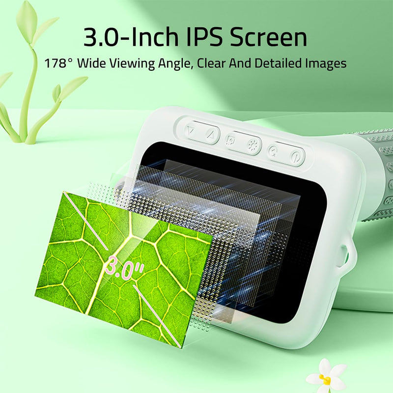 [AUSTRALIA] - 1000X Handheld Microscope for Kids, 3'' Digital Kids Microscope with Adjustable Light, Easter Pocket Portable Micro Scope, Stem Toys for Ages 5-7 8-12 Teen Boys and Girls Educational Gifts, White 3-inch 