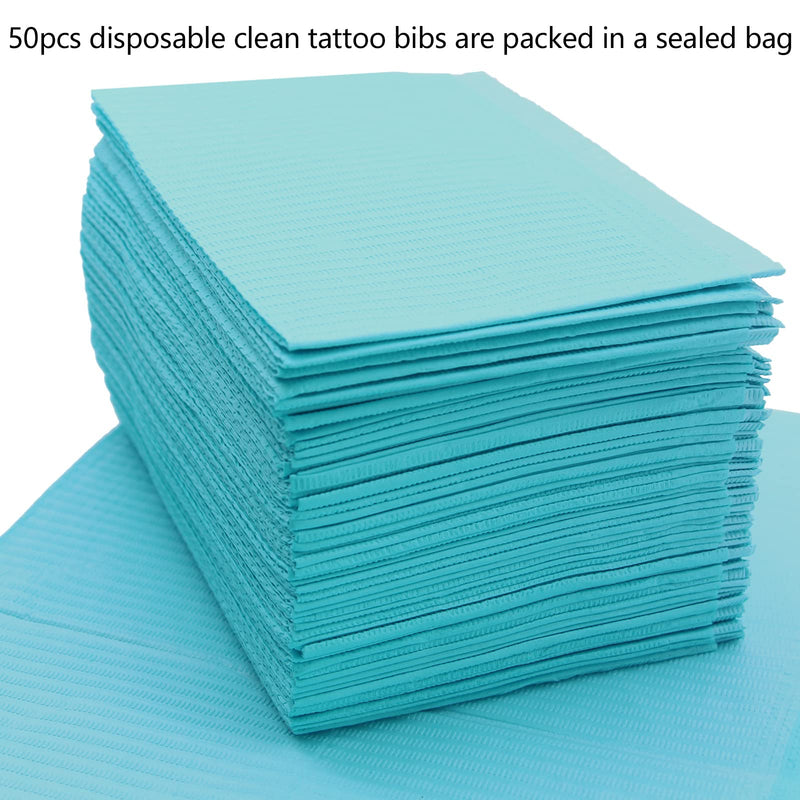 Rayyl Dental Bibs Blue Pack of 50 Disposable Waterproof Tattoo Bibs Tattoo Tablecloths Clean Pad Clean Tattoo Tray Tattoo Accessories Blue-50pcs