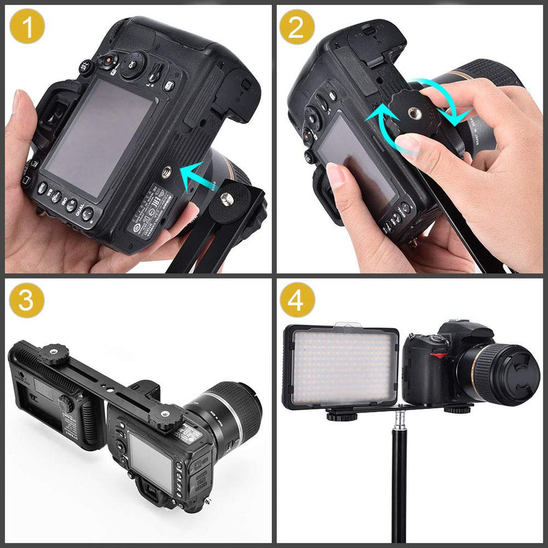Dual Flash Bracket 8in/20.3cm Camera Mount Tripod Bracket with 1/4 Screw Hot Shoe Flash Light Bracket for LED Light Microphone 3D Stereo Stereoscopic Photography 1 Pack
