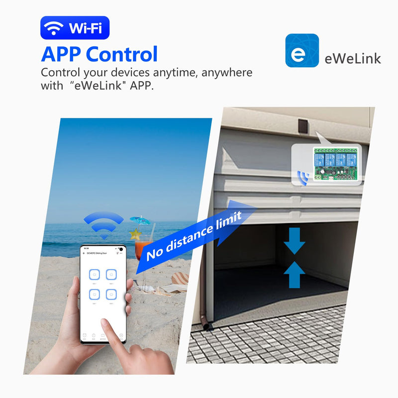 [AUSTRALIA] - DieseRC 4 Channels WiFi Smart Switch with Bluetooth Transmitter, DC 5V 12V 24V 36V Passive Output Relay Module Ewelink APP WiFi Control Compatible with Alexa/Google Home, Inching/Self-Locking Switch TEW-4CHx1 