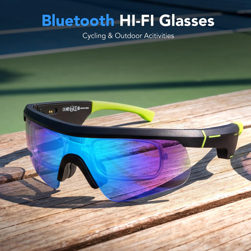 King Will Bluetooth Audio Glasses with Enhanced Microphone Silicone Sleeve, Lightweight Open Ear Safety Sport Sunglasses for Cycling, 8H Playtime, Water-Resistant & UV Protection, Black & Green