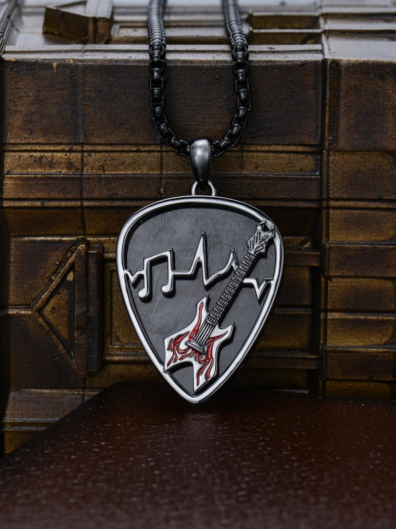 Dorunmo Guitar Pick Holder Necklace Sterling Silver Personalized Soundwave Guitar Pick Pendant Holder Christmas Musicians Gift for Guitar Lovers Music Lovers Guitar-Black Red