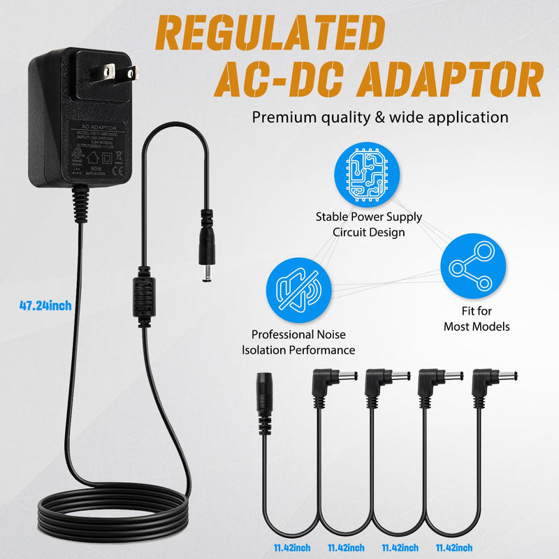 STRICH SPA-10 Guitar Pedal Power Supply Adapter (1000mA -1A) AC 9V, Compatible for Guitar Pedal Bass Effect Pedal Board (Tip Negative), 4 Way Daisy Chain Cables