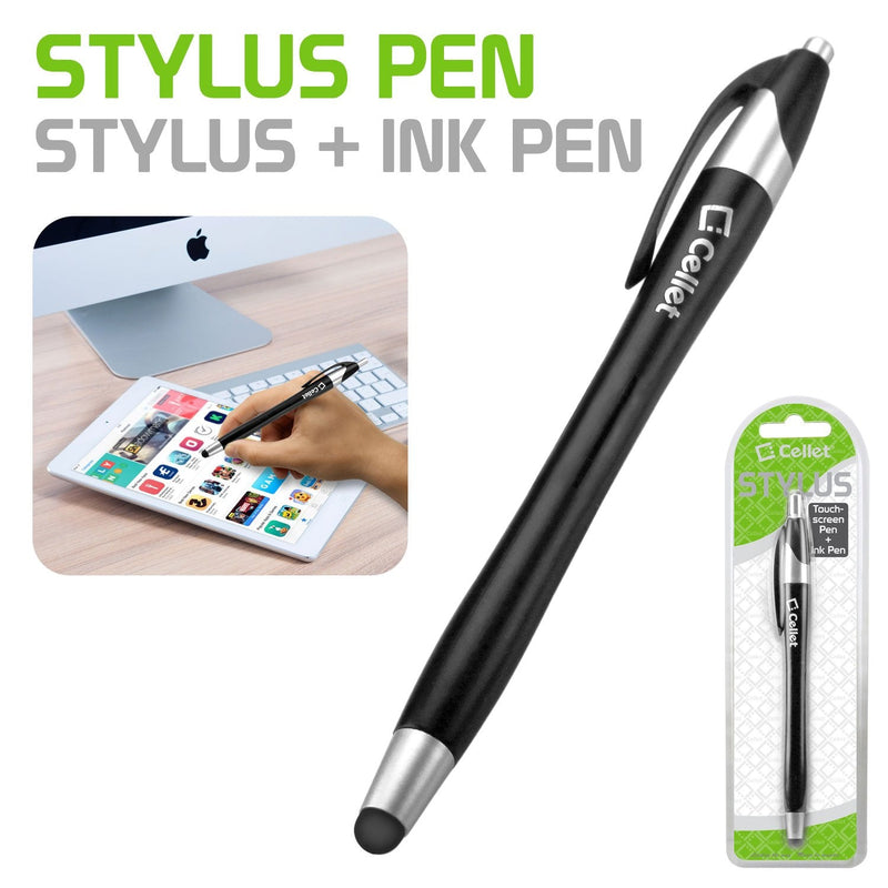 Cellet Made, Compatible to Samsung Note 9/8/5 Galaxy S9, S9+ Plus, S8, S8 Plus, A6, J7, J7 V, J3, J7 Prime/Halo/Refine and More Black Executive Ultra Thin Touch Screen Stylus and Ink Pen Combo