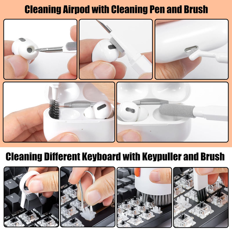 Laptop Phone Screen Cleaner Kit, Computer Keyboard Brush Cleaning Spray for iPhone AirPods MacBook iPad, 20-in-1 Electronic Device Clean Tool for Camera PC Monitor Earbud TV Tablet Car Screens White