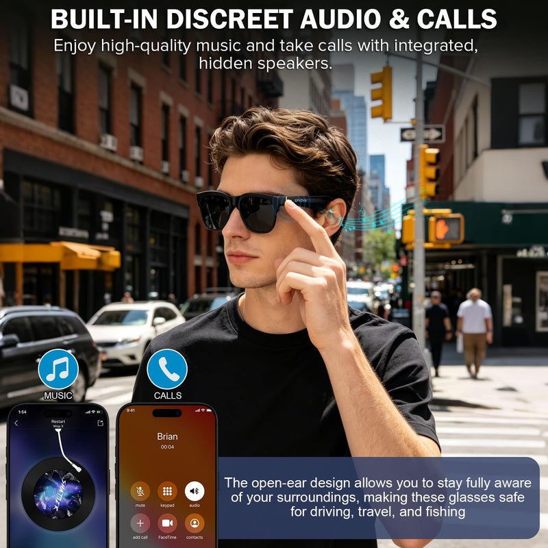 Smart Bluetooth Sunglasses, Manual Electrochromic Tint, Open-Ear Audio | Manual Multi-level Tint Control, Open-ear Stereo Sound, Bluetooth 5.4, Driving/Travel/Fishing, Unisex Gift