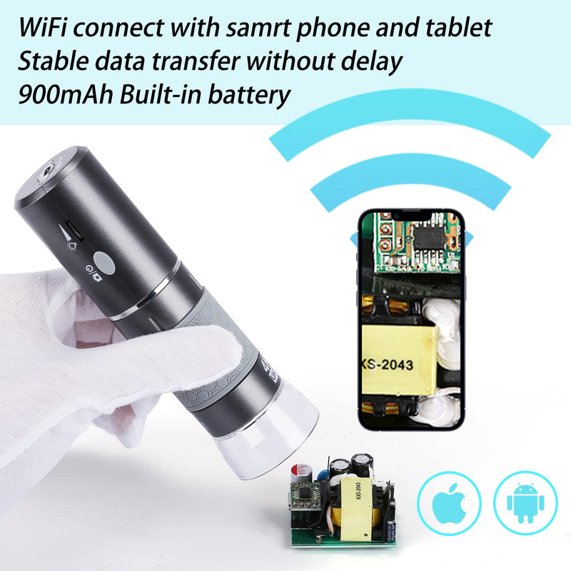 HD 4K 3840x2160P WiFi Digital Microscope Camera for iPhone Android Phone and Windows Mac PC, Wireless Handheld Microscope with Stand for Adults and Kids