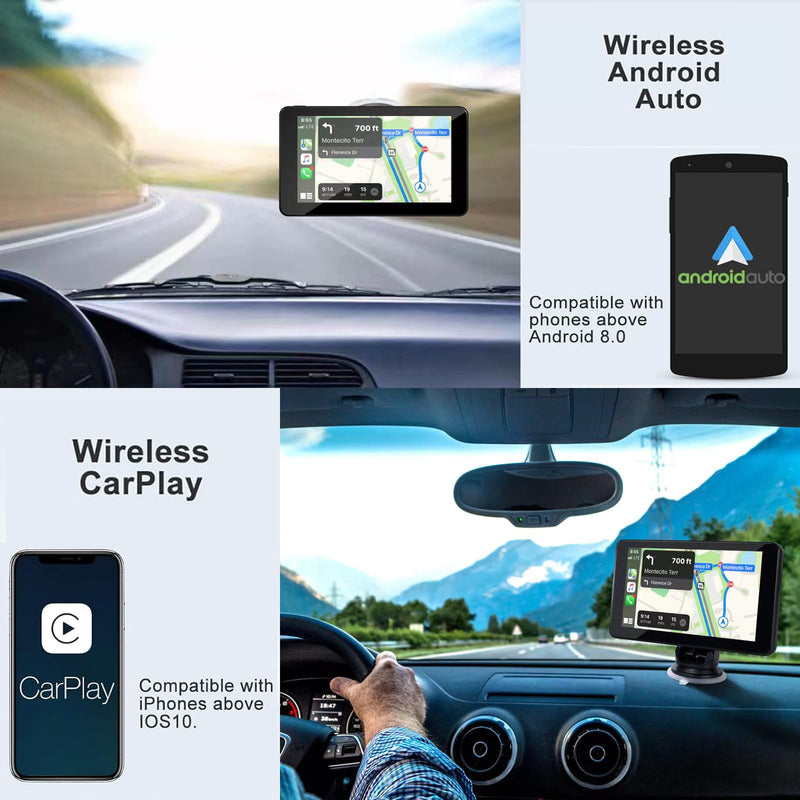 Apple Carplay Screen for Car, 7" HD Portable Car Stereo Touch Screen for Apple Carplay & Android Auto, Audio Receivers with Voice Control, Mirror Link, Bluetooth, Siri, AirPlay,GPS Navigation 7 Inch CarPlay