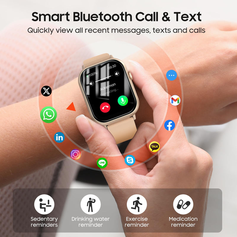 Smart Watch for Men Women - 2.01" HD Touchscreen with Bluetooth Calling, Fitness Tracker Watch 24/7Heart Rate/Blood Pressure/Sleep Monitor, IP67 Waterproof Sport Watch, Android iOS Phones (Pink) Pink