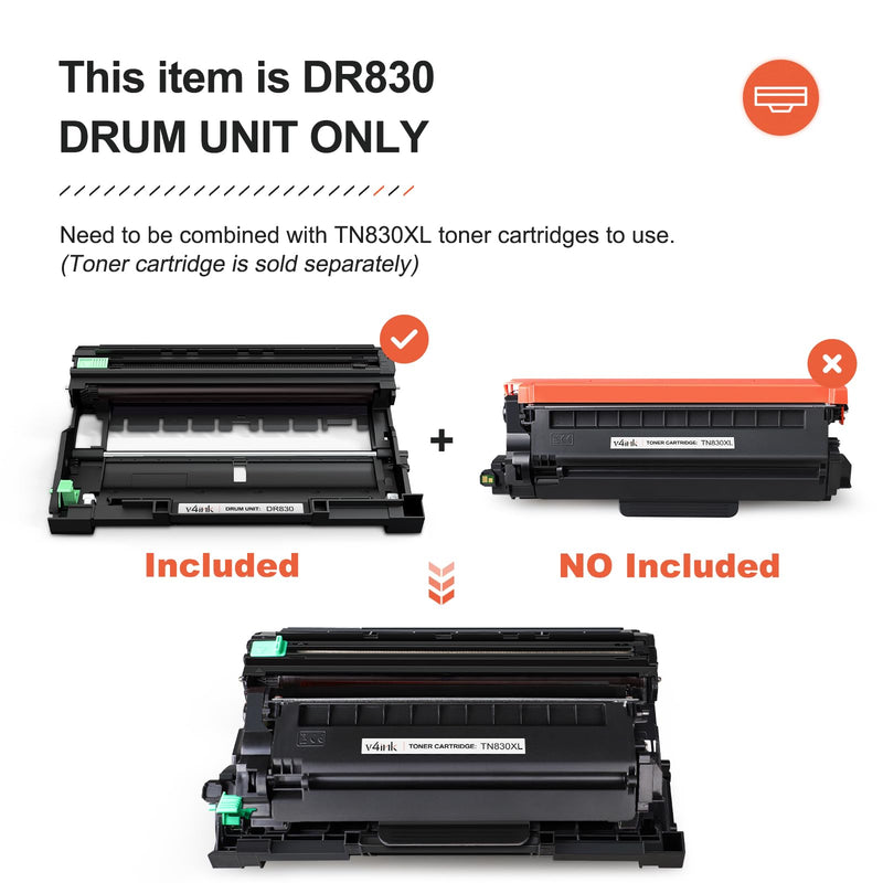 v4ink Compatible DR830 Drum Replacement for Brother DR830 DR-830 Drum Unit for Brother DCP-L2640DW HL-L2400D HL-L2405W HL-L2460DW HL-L2480DW MFC-L2820DW XL MFC-L2900DW Printer - NOT Toner