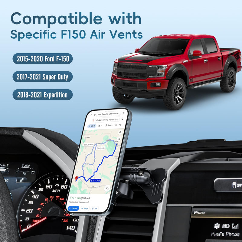 Vent Magnetic Phone Mount for 2015-2020 Ford F150 & 2017-2021 Super Duty | 2018-2021 Expedition | 20 Magnets |Non-Block Air Vent | 360° Rotation | Full Metal Material |All Smartphones | Easy Install