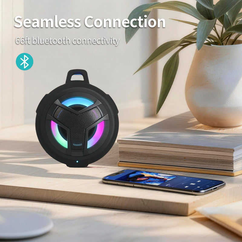 [AUSTRALIA] - EBODA Bluetooth Shower Speaker, Portable Bluetooth Speakers, IP67 Waterproof Wireless Speaker with LED Light, Floating, 2000mAh, True Wireless Stereo for Kayak, Beach, Gifts for unisex -Black Black 