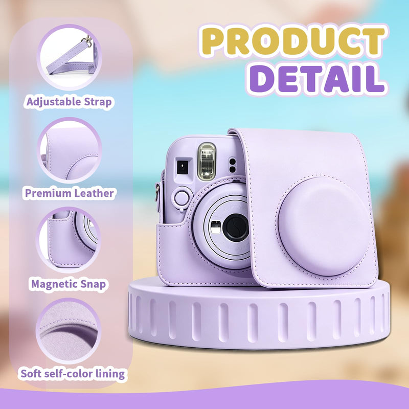 Instant Mini 13 Case for Fujifilm Instax Mini 13 12 Camera, PU Leather Protective Camera Bag with Pocket & Adjustable Shoulder Strap (Dreamy Purple) - Case Only Dreamy Purple