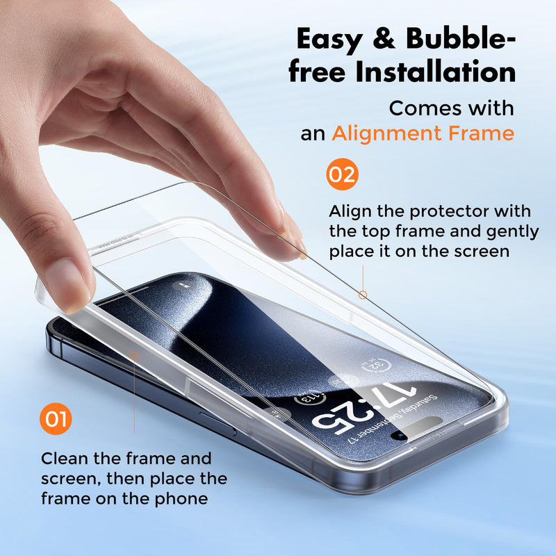 UNBREAKcable Shatterproof Tempered Glass Screen Protector for iPhone 15 Pro Max [3-Pack][Easy Installation Frame] [9H Hardness] [99.99% HD Clear] [Bubble Free] for Apple 6.7” iPhone 15 Pro Max-6.7 Inch